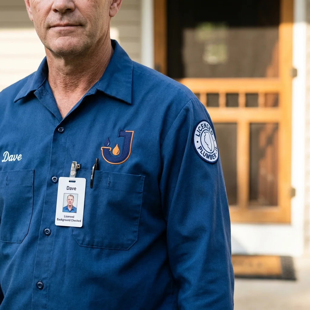 Licensed plumber showing ID badge in Plymouth, OH