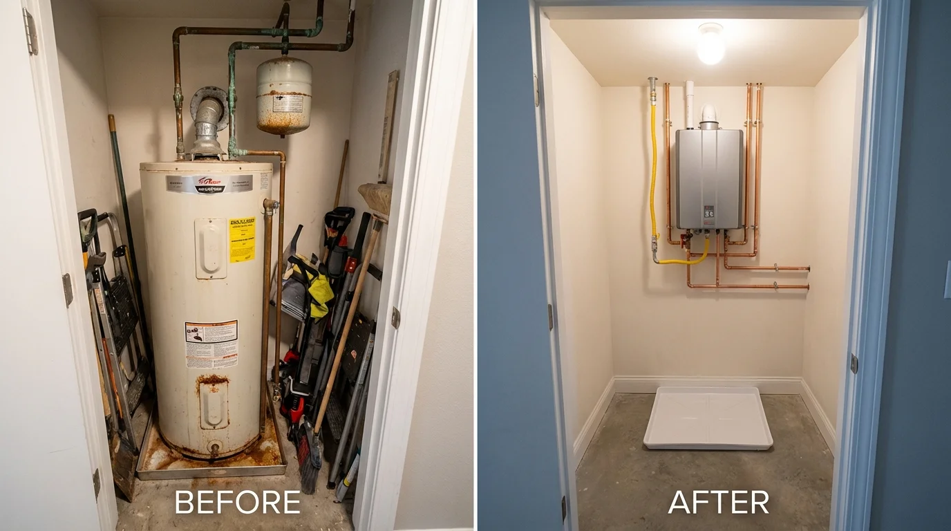 Tank water heater versus wall-mounted tankless unit comparison for Plymouth, OH homeowners